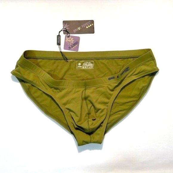 Brave Person  Men's Swim Bikini Brief - Olive Green (BP9791-OL) Contoured Pouch - Picture 6 of 13